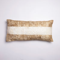 Fair trade handmade silk cocoon throw pillow 12"x24" linen-colored and white, Madagascar silk