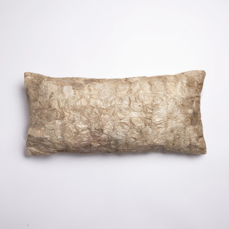 Ethically made fair trade all-natural wild Madagascar silk throw pillow cover 12"x24", linen-colored undyed wild silk