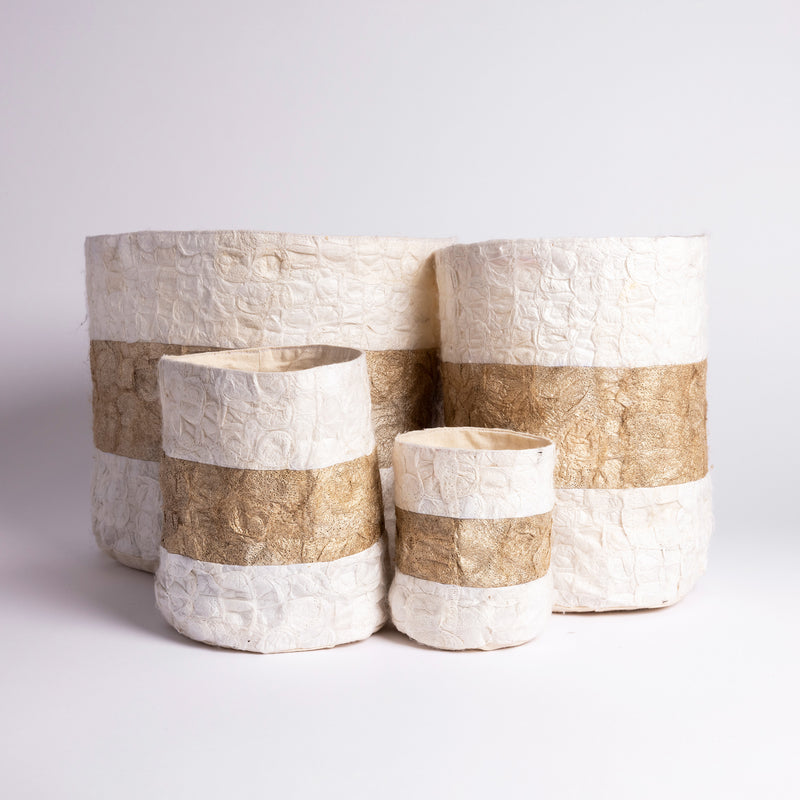 Natural Madagascar Silk Basket - Striped