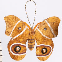 Handmade ethically sourced fair trade Madagascar silk holiday ornament or small unique hanging wall decor wall art golden tan light brown