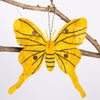 Fair trade ethically sourced handmade Madagascar silk holiday christmas ornament or small wall art wall hanging 6"x5" yellow silk moth ornament