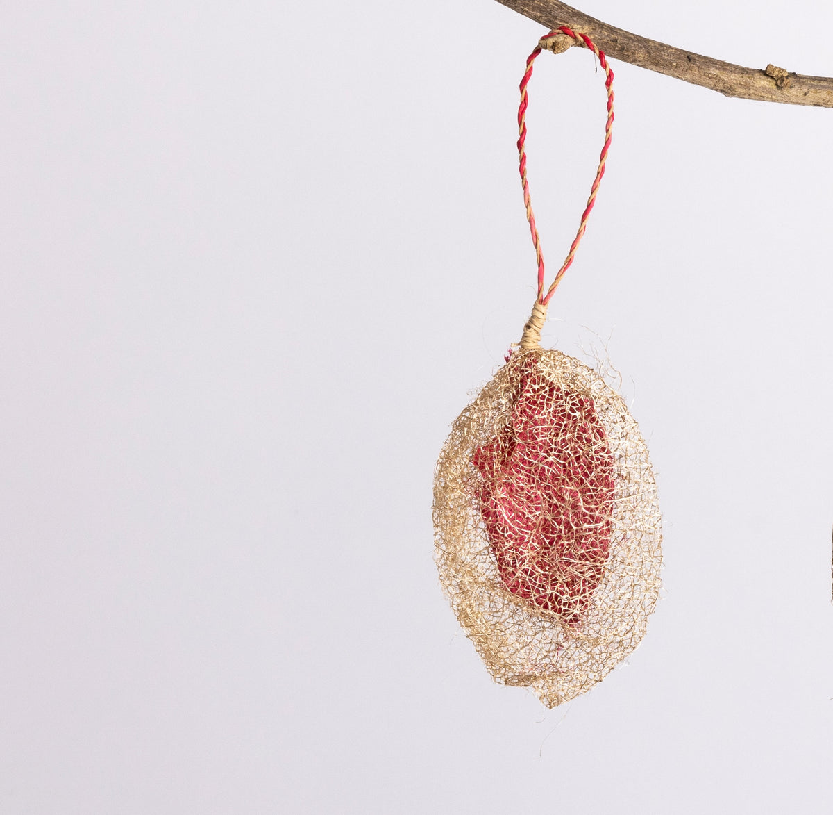 Madagascar Wild Silk Cocoon Ornament - Red
