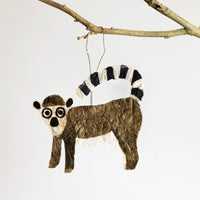 Fair trade handmade Madagascar silk holiday christmas tree ornament ring tailed lemur small hanging wall art 6"x5"