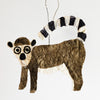 Fair trade handmade rainforest friendly Madagascar silk holiday christmas ornament ring tailed lemur small hanging wall art 