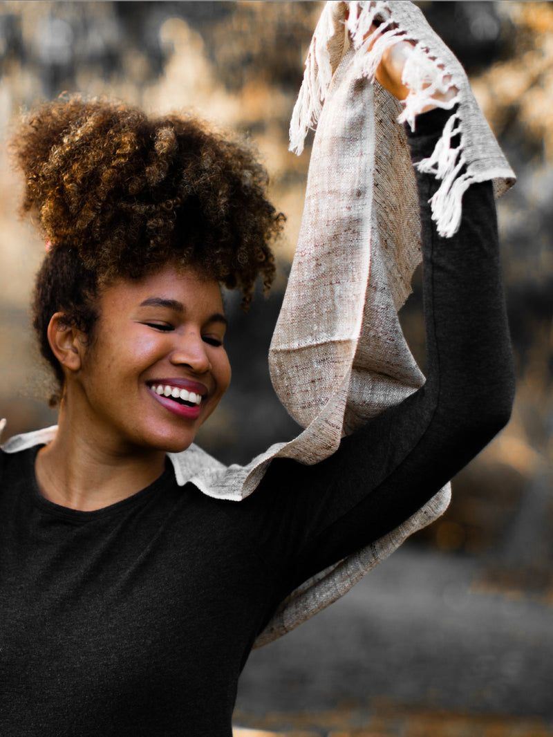100% Natural Undyed Organic White Silk Hand Woven Scarf for Women and Men
