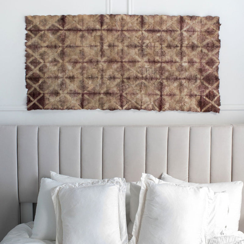 Burgundy wild silk wall hanging headboard artwork merlot rose brown handmade fair trade ethically made Madagascar silk wall art wall hanging wall decor tapestry