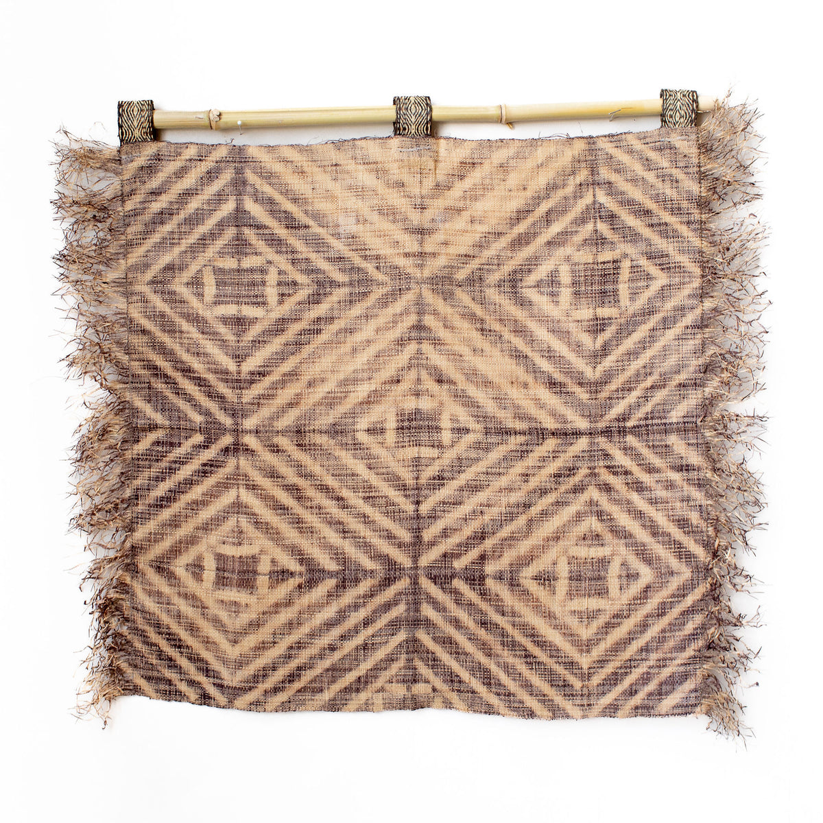 Ethically made fair trade wall art wall hanging wall decor 24"x24" batik dyed tie-dyed Madagascar raffia soft lavender gray grey