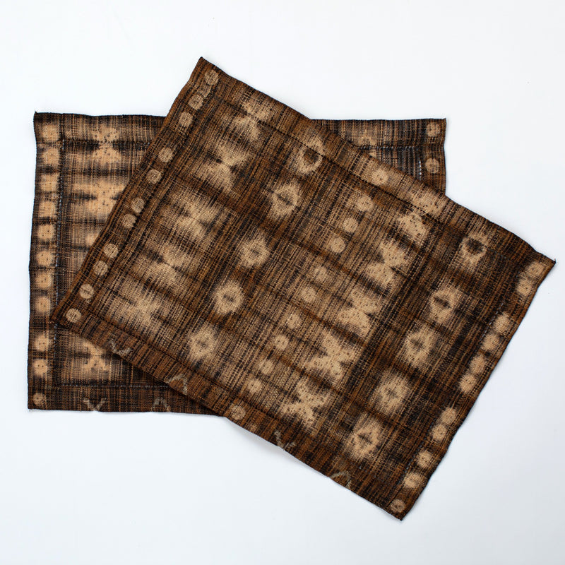 Brown and Tan rectangular batik dyed raffia placemats Madagascar handmade fair trade ethically sourced home decor modern rustic