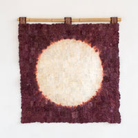 Ethically made fair trade handmade Madagascar wild silk Blood Moon wall hanging wall art in burgundy wine deep red and ivory white rustic modern home decor 18"x18" or 24"x24"