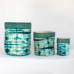 Wild Silk Shibori Basket - Stick Pattern - Emerald & Natural