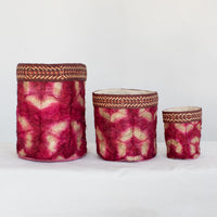 Wild Silk Shibori Baskets - Turtle Pattern - Ruby & Natural