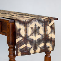 Raffia Shibori Table Runner - Turtle Pattern - Brown Black