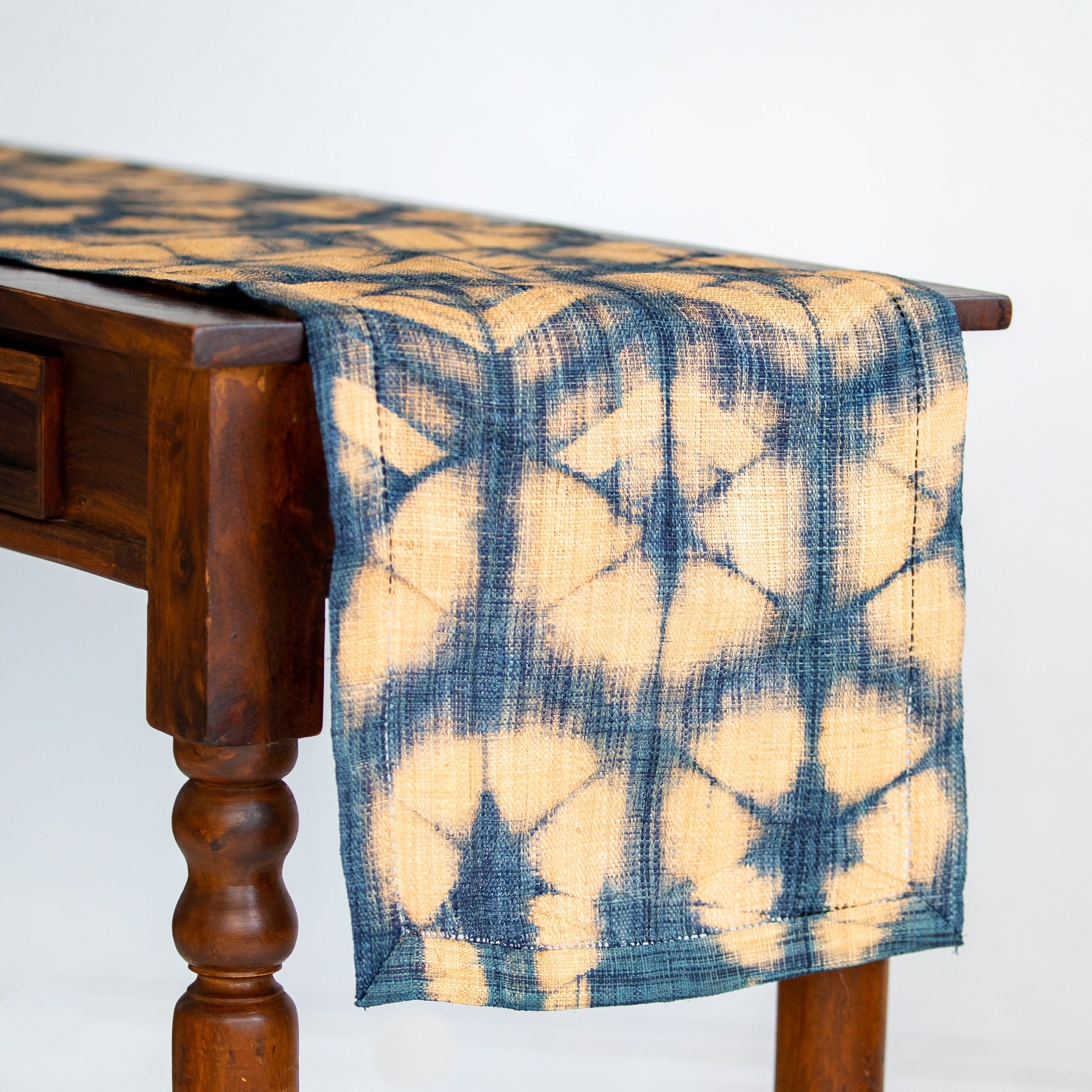 Raffia Shibori Table Runner - Turtle Pattern - Indigo – tananasilk.com